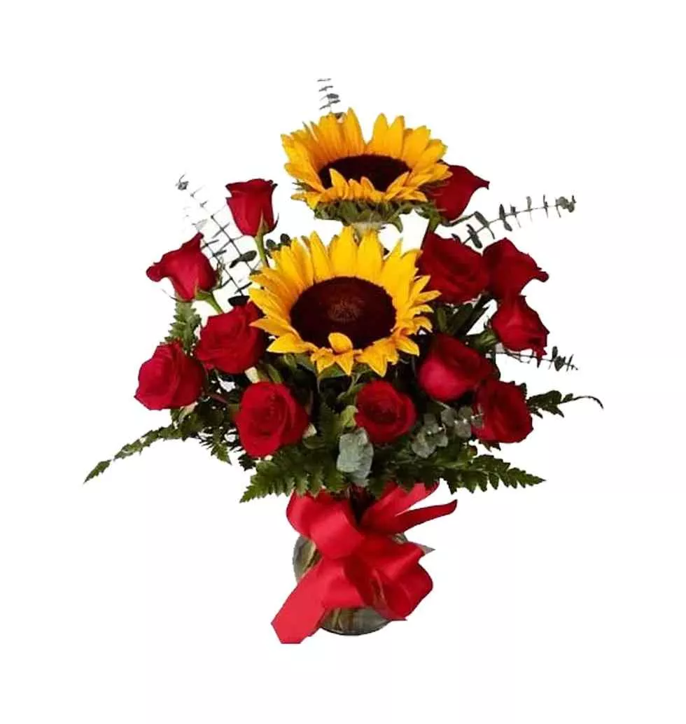 Blooming Rose N Sunflower Bouquet