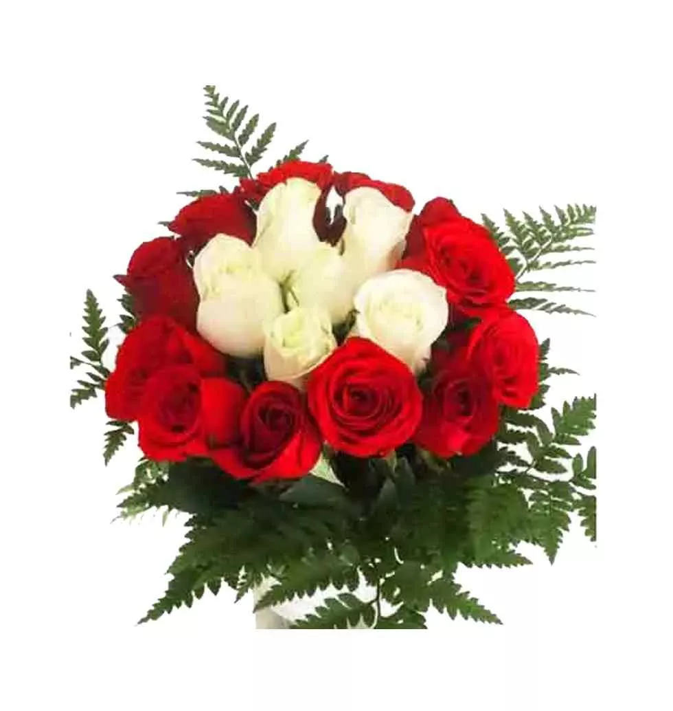 Sensational Composition of Roses in White N Red Color